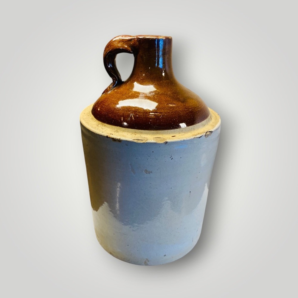 Stoneware Crock Jug Brown Glaze Handle Primitive Farmhouse Decor READ As Is - Picture 2 of 8
